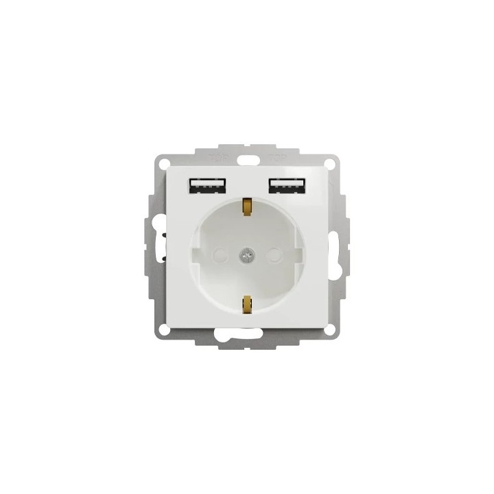 1-местная розетка с заземлением, 2xUSB, механическая SEDNA Design