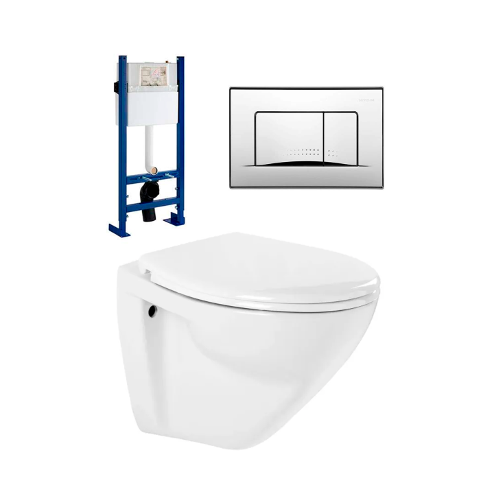 КОМПЛЕКТ - унитаз Sanindusa Cetus 52 Rimfree белый + рамка + кнопка смыва