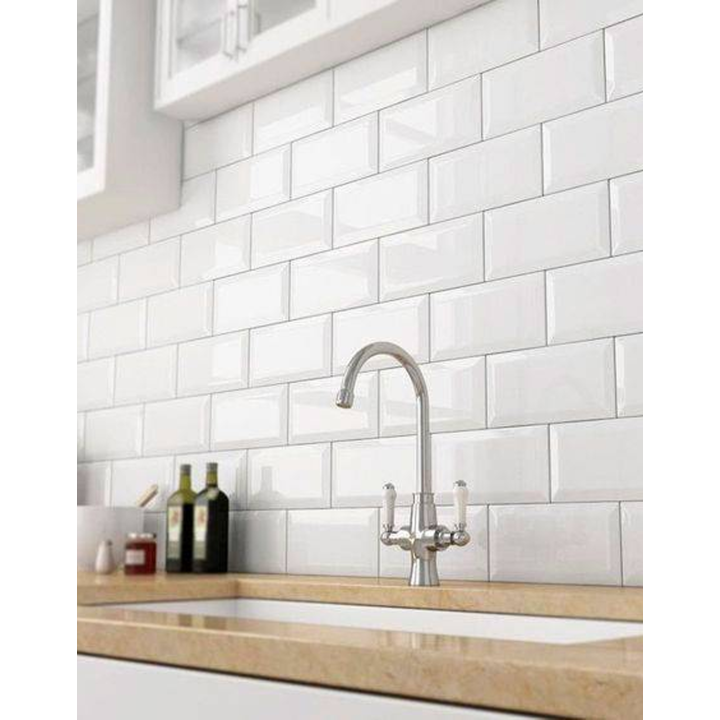 10x20 cm / Blanco Biselado Brillo