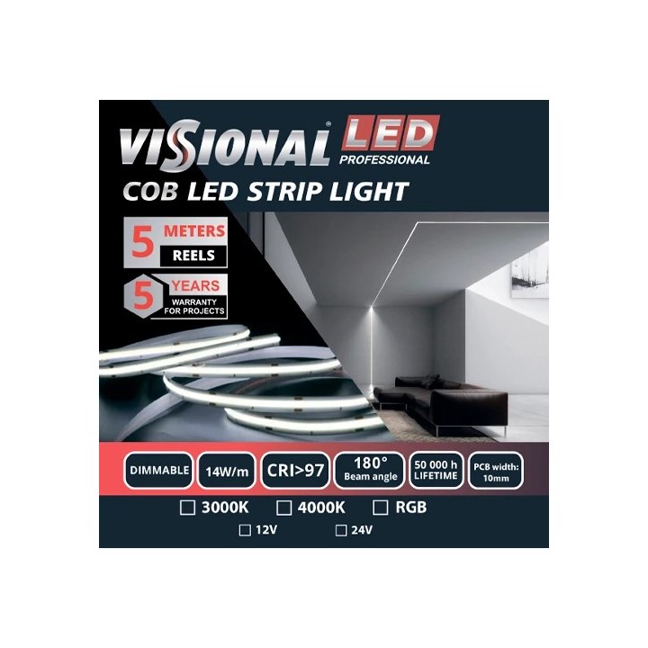 LED-riba COB RGB, IP20, 12V, 14W, 5m