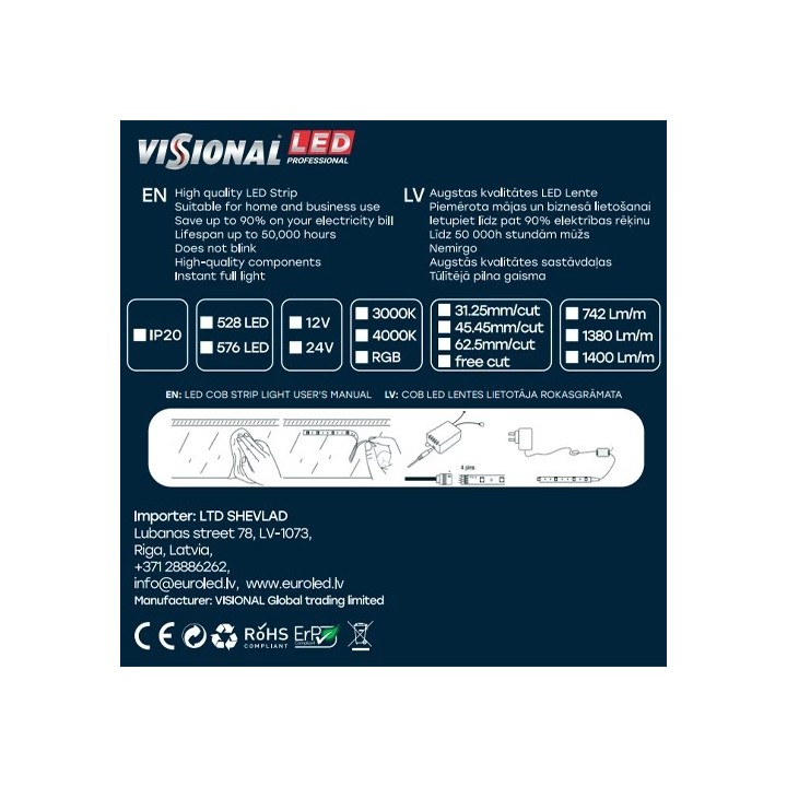 LED-riba COB 3000K, IP20, 24V, 14W, 5m