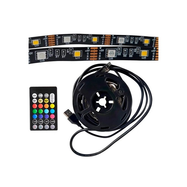 LED Лента с пультом для освещения телевизора, 8W, RGBW, 5V USB, 2x 1m, IP20