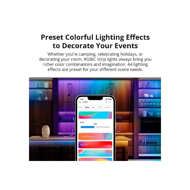 Комплект умной LED ленты RGBIC 5м, IP54, DC5V, L3 Pro